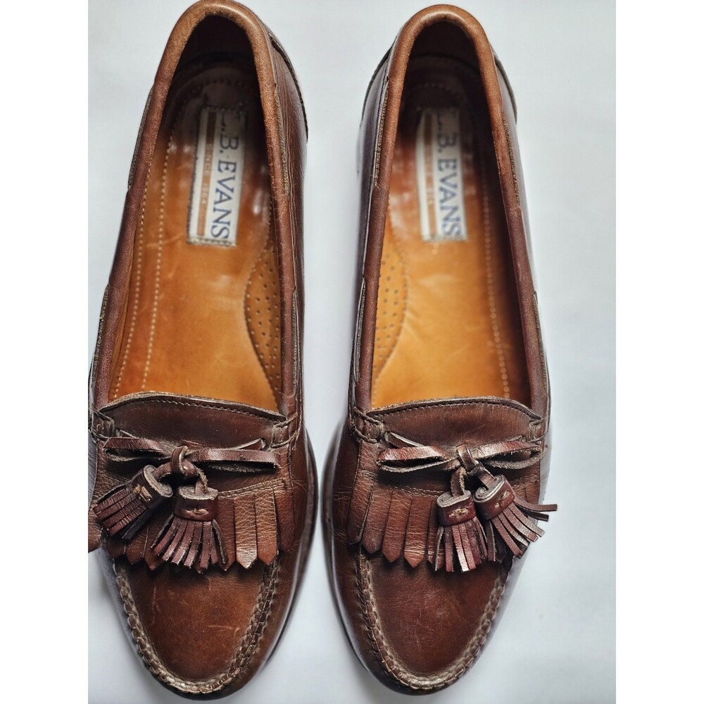 L.B. Evans Men's Brown Leather Tassel Kiltie Loafers Size 10.5